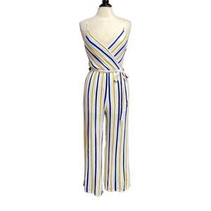 Staccato Navy & Mustard Stripe Spaghetti Strap Jumpsuit Size Small